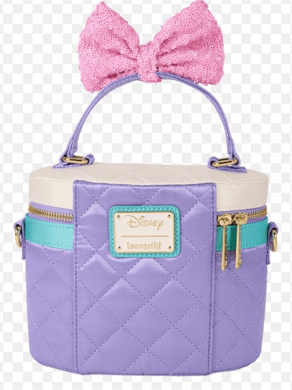Disney Loungefly Lilac Quilted Top-Handle Bag with Pink Bow